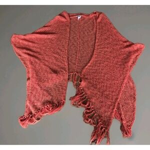 Coldwater Creek Coral Shawl Poncho Fringed Womens One Size Cape